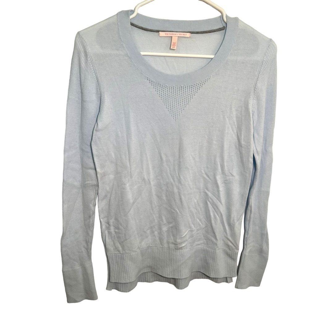 Victoria's Secret Women's Size Small Crewneck Sweater Light Blue Semi-Sheer